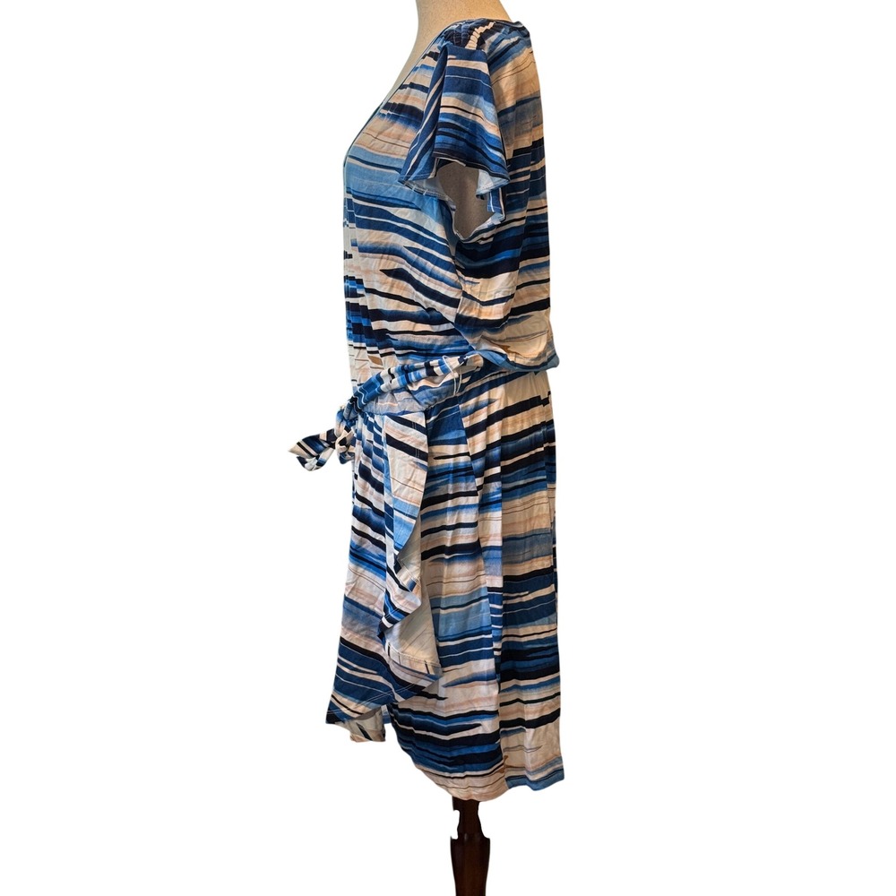 White House Black Market Flutter Sleeve Sneaker Dress Blue Striped XL 570367115 - Picture 2 of 8